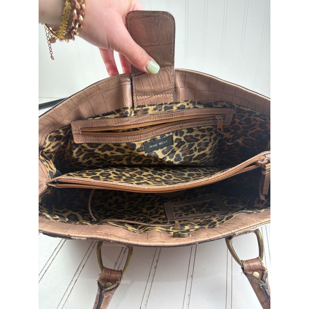 Nine West Vintage Y2K Taupe Croc Embossed Studded Shoulder Bag - Picture 6 of 12